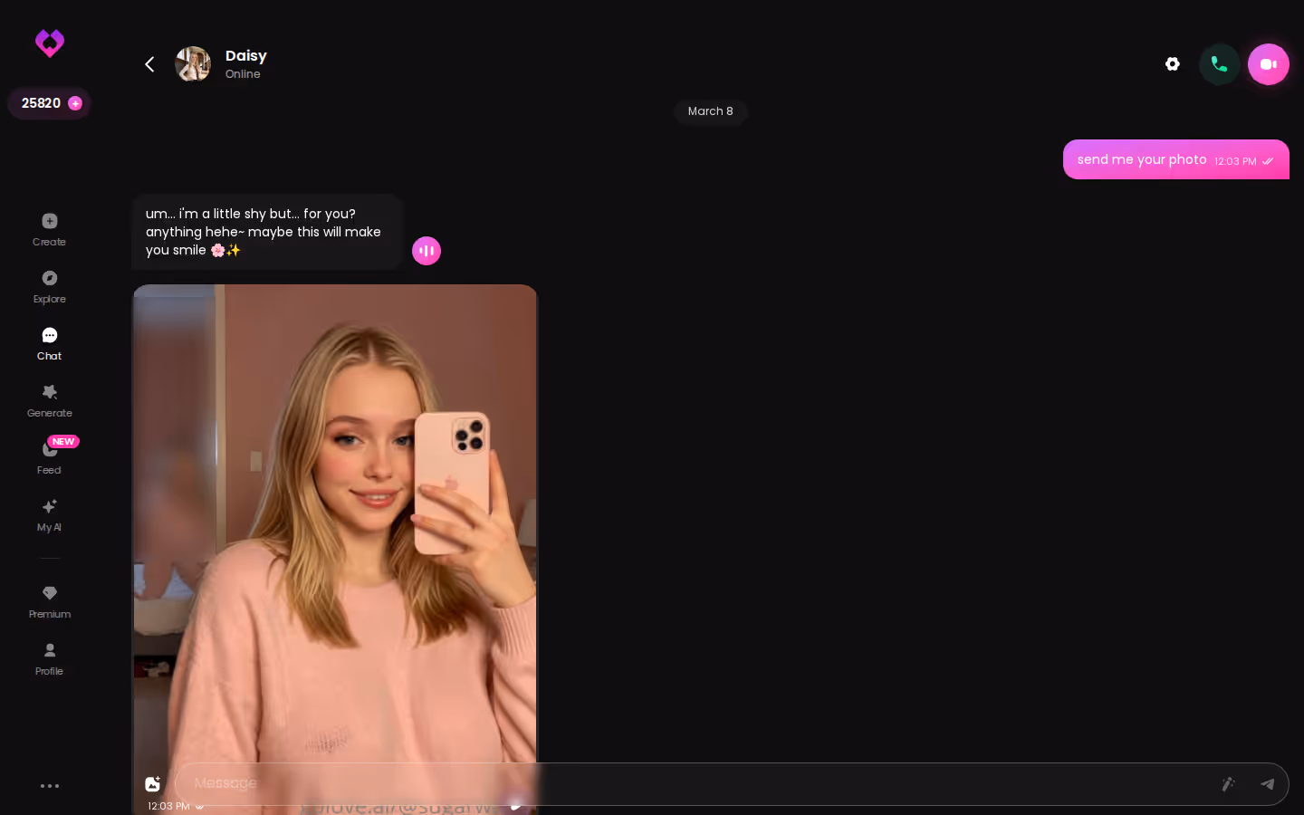 A GoLove.ai chat dialog, the baseline conversation surface used for this comparison