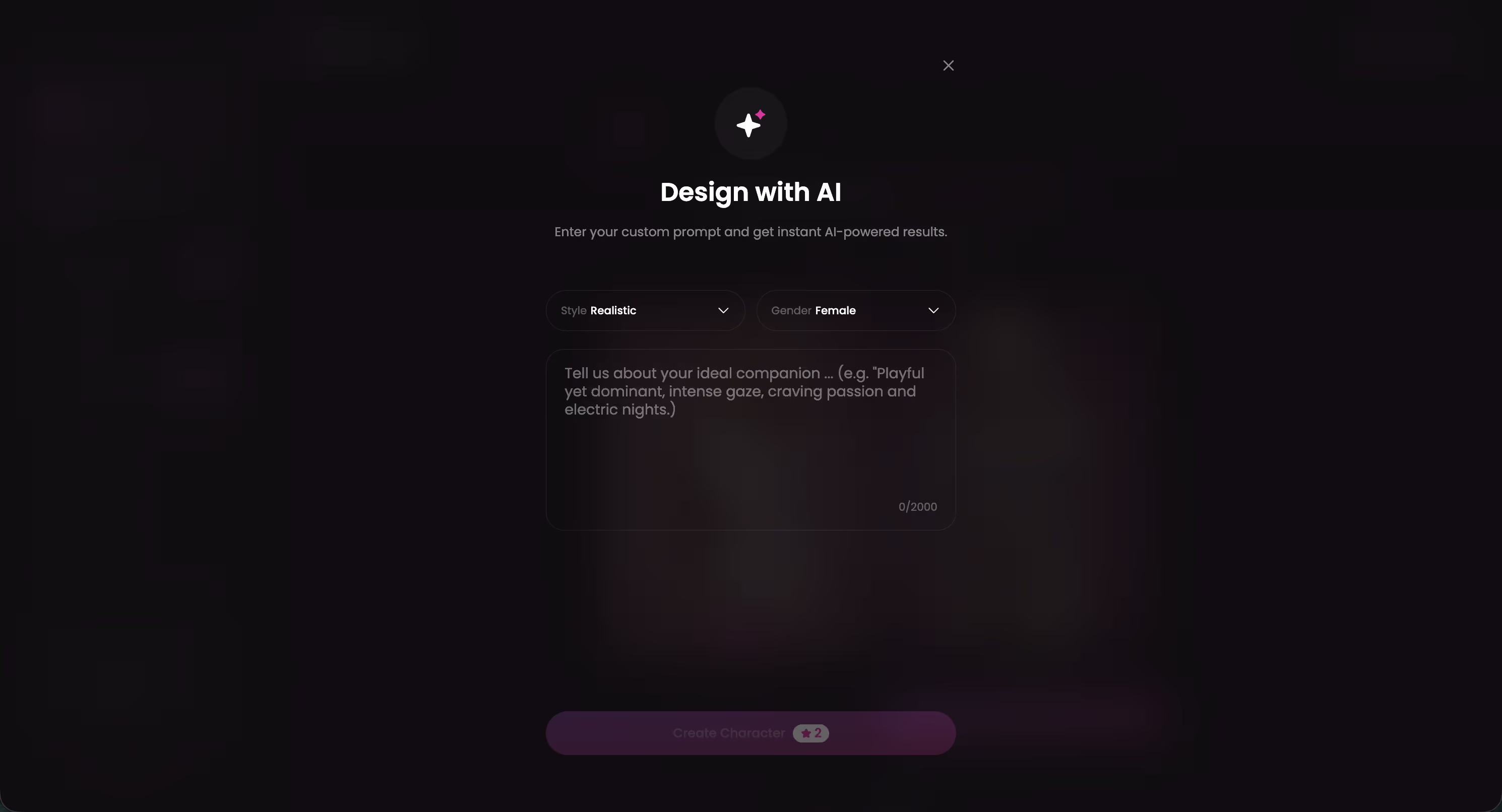 Design with AI — describe a custom AI character in text — ai girl masturbating