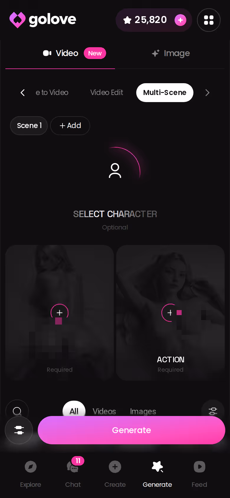 GoLove.ai Multi-Scene video generator on a mobile screen